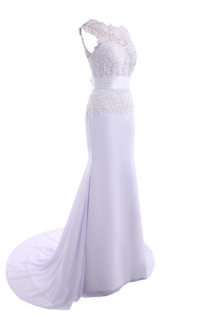 Moderno Vestido de Novia de Pura espalda de Barco de Botón - Foto 4