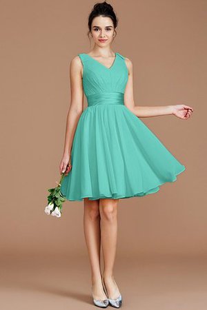 Normale Taille Ärmelloses Kurzes Brautjungfernkleid mit Gürtel mit Schleife - Bild 19