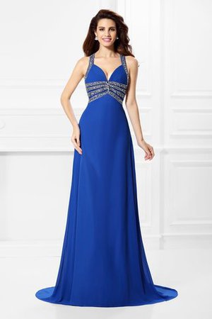 Chiffon V-Ausschnitt Glamouröses Anständiges Ballkleid mit Perlen - Bild 1