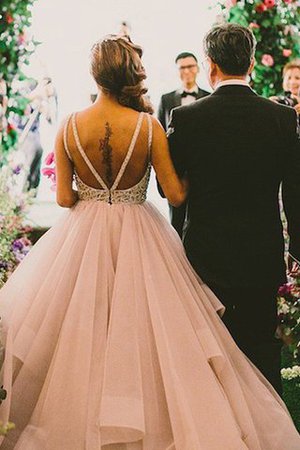 Robe de mariée simple avec perle en organza manche nulle de traîne courte - Photo 2