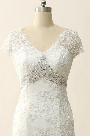 Robe de mariée modeste avec perle avec manche épeules enveloppants de traîne courte en satin - Photo 4