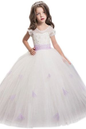 Robe de cortège enfant naturel jusqu'au sol avec fleurs en tulle avec ruban - Photo 1