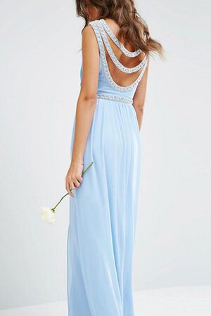 Robe demoiselle d'honneur avec perle en chiffon encolure ronde jusqu'au sol gaine - Photo 3