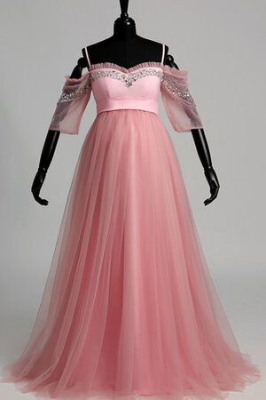 Gerüschtes Perlenbesetztes Sweep train halbe Ärmeln romantisches Ballkleid aus Tüll - Bild 4