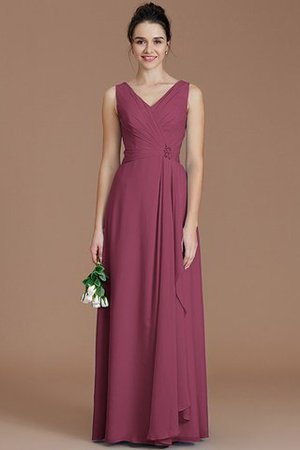 Gerüschtes V-Ausschnitt Bodenlanges Brautjungfernkleid aus Chiffon ohne Ärmeln - Bild 10