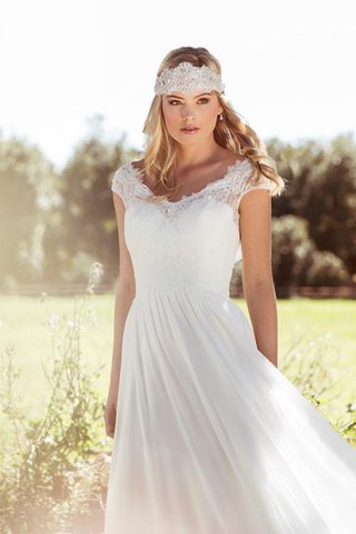 Robe de mariée naturel maillot de col en v en chiffon avec manche épeules enveloppants - Photo 2