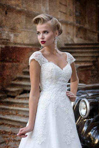 Clasico Vestido de Novia de Corte-A de Encaje Adorno de Manga tapada - Foto 2