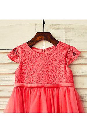 A-Linie Normale Taille Schaufel-Ausschnitt Tüll Blumenmädchenkleid mit Bordüre - Bild 3