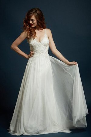 Gesticktes a linie elastischer Satin klassisches Tüll Brautkleid mit Sweep zug - Bild 1
