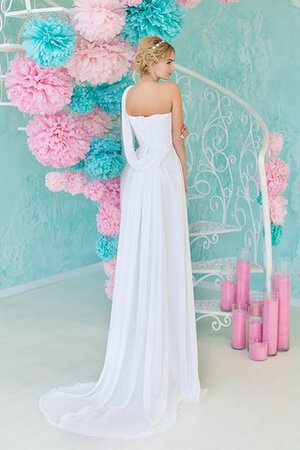 Robe de mariée ruché longueur au ras du sol d'épaule asymétrique avec perle gaine - Photo 3