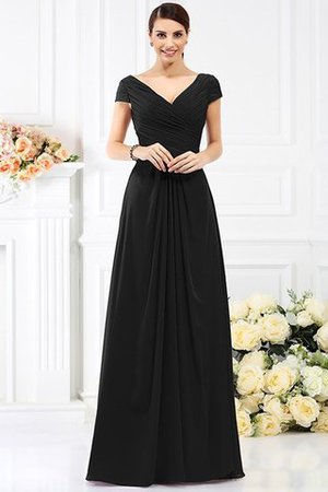 Chiffon Prinzessin Bodenlanges Brautjungfernkleid mit Kurzen Ärmeln mit Drapierung - Bild 2