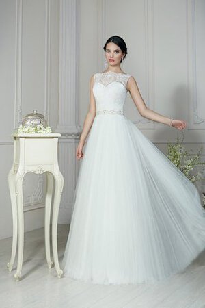 Robe de mariée elégant plissage modeste trou de serrure de col bateau - Photo 1