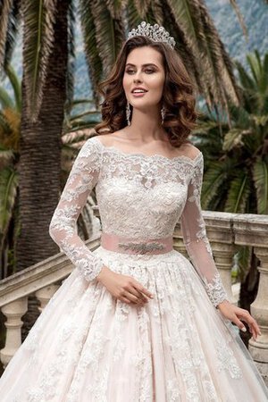 Abito da Sposa con Bottone A-Line con Maniche Lunghe medievale con Applique con Perline - Foto 2