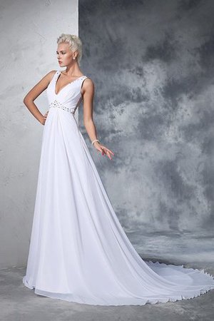 Clasico Vestido de Novia en Gasa de Abalorio de Cola Catedral de Escote en V - Foto 5