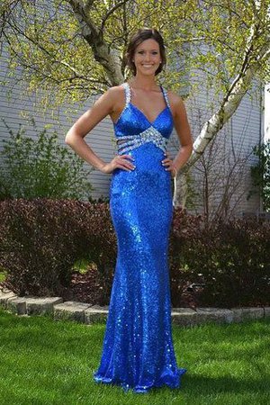 Ärmellos Natürliche Taile Bodenlanges Modern Abendkleid mit V-Ausschnitt - Bild 1
