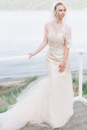 Perlenbesetztes normale Taille Tüll Herz-Ausschnitt Spitze Brautkleid mit offenen Rücken - Bild 4