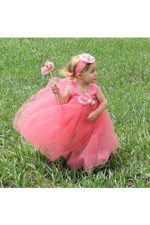 Robe de cortège enfant avec fleurs avec nœud manche nulle textile en tulle de lotus - Photo 4