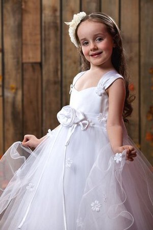 Abito da Cerimonia Bambini in Tulle A-Line con Increspato con Fiore - Foto 3