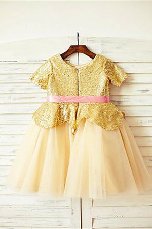 Tüll A-Linie Normale Taille Schaufel-Ausschnitt Prinzessin Blumenmädchenkleid - Bild 3