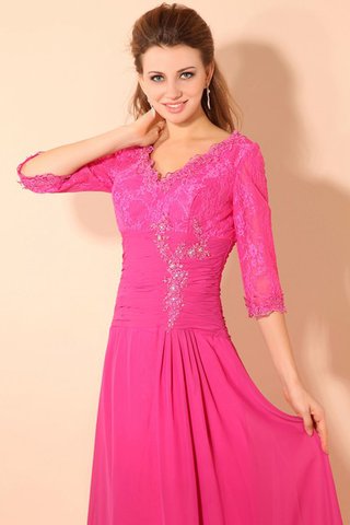 Gerüschtes halbe Ärmeln bodenlanges Abendkleid mit V-Ausschnitt mit Bordüre - Bild 2