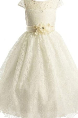 Robe de cortège enfant naturel avec manche courte avec perle avec zip avec fleurs - Photo 1