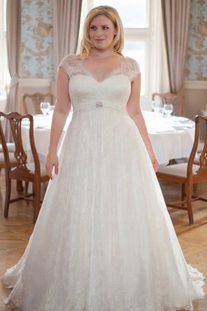 Robe de mariée ligne a de col en v de tour de ceinture en haute avec perle en satin - Photo 1