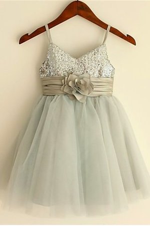 Prinzessin Paillettenbesetztes A-Linie Wadenlanges Blumenmädchenkleid mit Blume - Bild 1