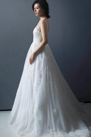 Tüll Bateau A-Linie natürliche Taile Brautkleid mit Gericht Schleppe mit Applikation - Bild 3