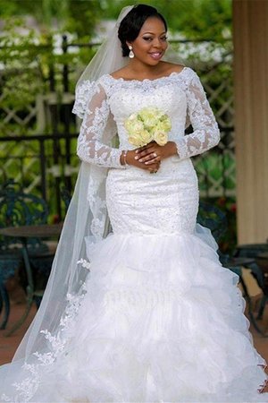 Abito da sposa con perline con maniche lunghe quadrato all aperto esclusivo scintillante - Foto 1