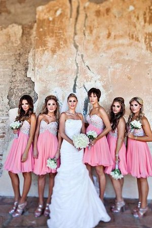 Abito da Damigella in Chiffon Semplice mini con Cristino Senza Maniche Cuore - Foto 1