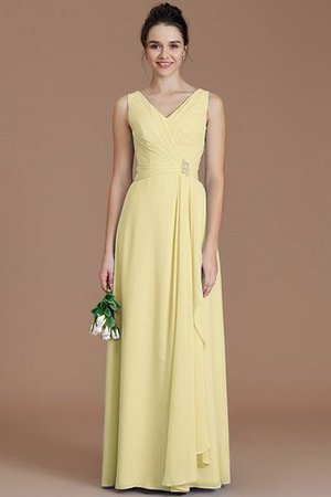 Gerüschtes V-Ausschnitt Bodenlanges Brautjungfernkleid aus Chiffon ohne Ärmeln - Bild 13