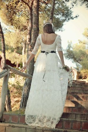 Robe de mariée facile de traîne courte ceinture en étoffe boutonné a-ligne - Photo 5