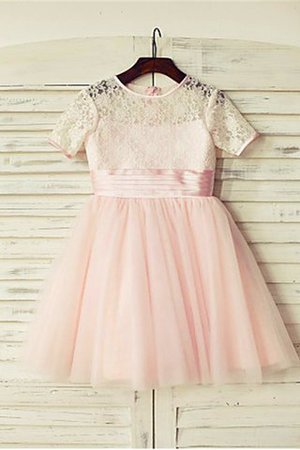 Robe de cortège enfant naturel avec manche courte en tulle avec fleurs jusqu'au sol - Photo 2