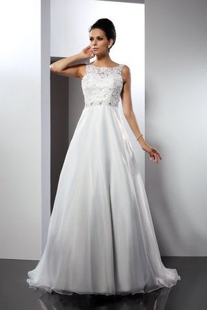 Satin Ärmelloses Normale Taille Brautkleid mit Kapelle Schleppe mit Rüschen - Bild 1