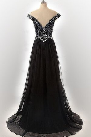 Drapiertes Perlenbesetztes Chiffon schulterfrei schlichtes Ballkleid mit gekappten Ärmeln - Bild 2