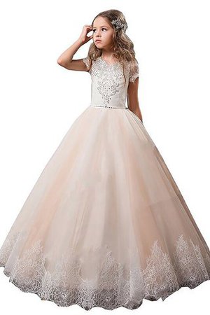 Robe de cortège enfant naturel v encolure de mode de bal avec fleurs en tulle - Photo 1