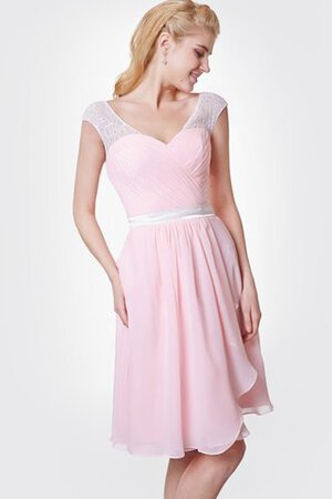 Abito da Damigella Cerniera in Chiffon Cappellino Semplice A-Line con Increspato - Foto 5