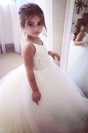 Robe de cortège enfant naturel avec fleurs en tulle jusqu'au sol de mode de bal - Photo 1