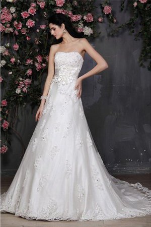 Abito da Sposa con Applique con Fiore Alta Vita Principessa Allacciato - Foto 1