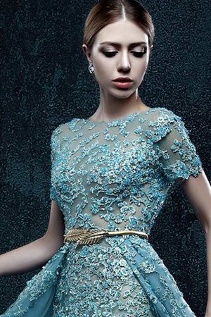 Organza plissiertes Bateau Gericht Schleppe Ballkleid mit Applikation mit Schleife - Bild 5