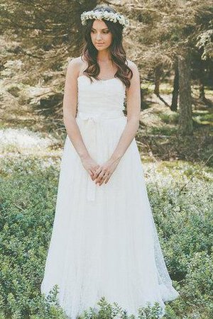 Ärmellos Sweep Zug Spitze Herz-Ausschnitt Brautkleid mit Bordüre mit Schleife - Bild 4