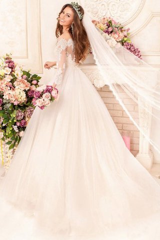 Sweep train zeitloses lange Ärmeln Tüll Brautkleid mit Applike mit Bordüre - Bild 2