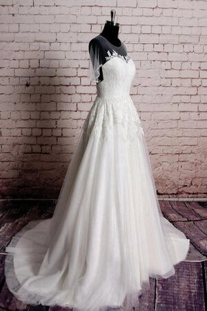 Abito da Sposa in pizzo Naturale A-Line A Terra Cappellino con Manica Corte - Foto 3