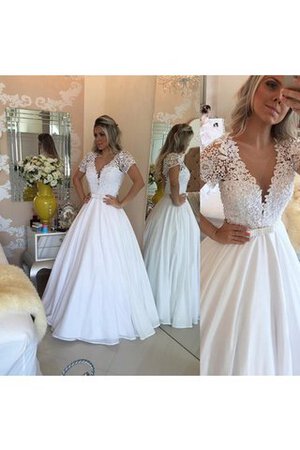 Robe de mariée distinguee facile avec manche courte avec perle jusqu'au sol - Photo 3