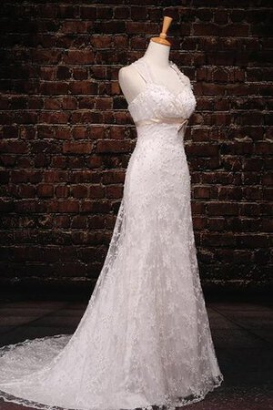 Robe de mariée avec perle longueur mollet en satin d'épaule asymétrique textile en tulle - Photo 4