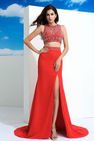 Perlenbesetztes Ärmelloses Schaufel-Ausschnitt Natürliche Taile Zwei Stück Ballkleid - Bild 5
