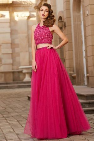 Zweistück Normale Taille Nackenband Bodenlanges Abendkleid aus Tüll - Bild 3