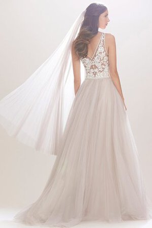 V-Ausschnitt a linie Tüll glamouröses Brautkleid mit Knöpfen ohne Ärmeln - Bild 2