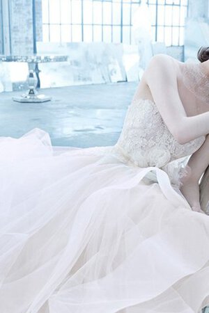 Ärmellos Spitze Tüll Duchesse-Linie Brautkleid mit Gürtel mit Schleife - Bild 5