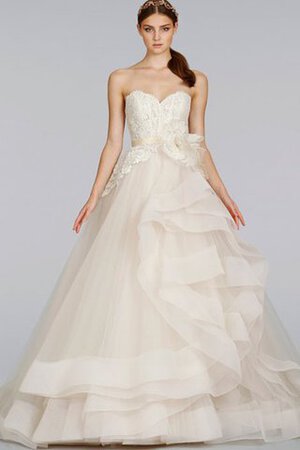 Ärmellos Spitze Tüll Duchesse-Linie Brautkleid mit Gürtel mit Schleife - Bild 1